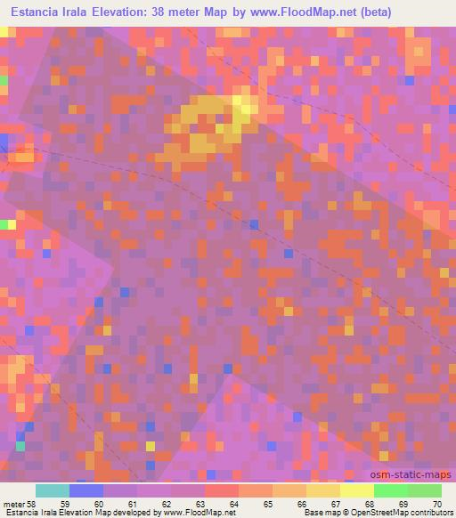 Estancia Irala,Paraguay Elevation Map