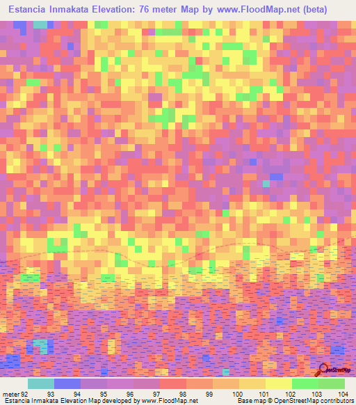 Estancia Inmakata,Paraguay Elevation Map