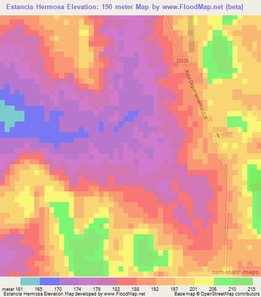 Estancia Hermosa,Paraguay Elevation Map