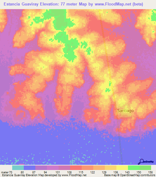 Estancia Guaviray,Paraguay Elevation Map