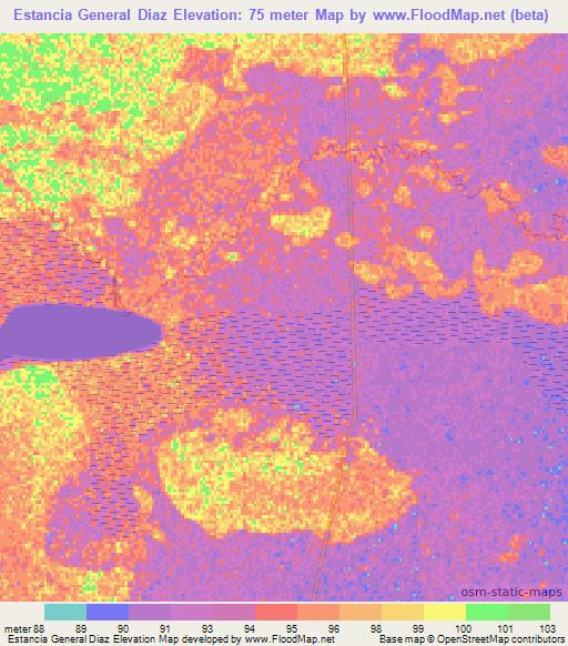 Estancia General Diaz,Paraguay Elevation Map