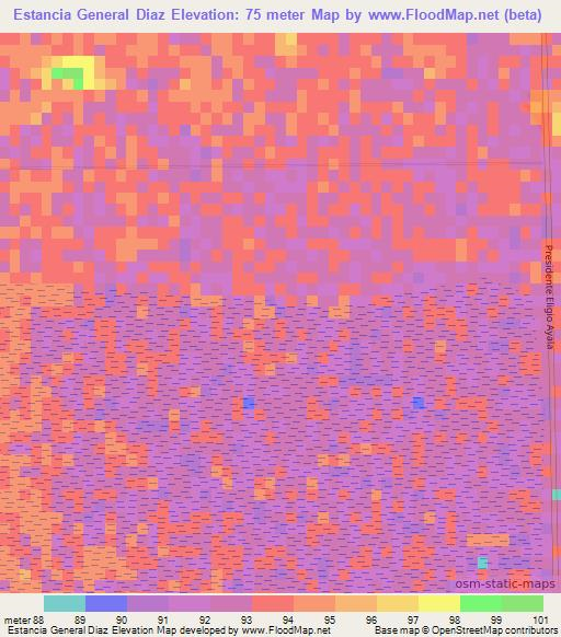 Estancia General Diaz,Paraguay Elevation Map