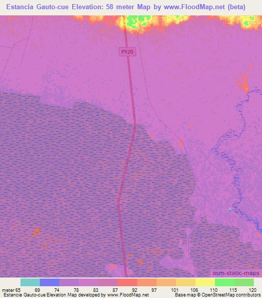 Estancia Gauto-cue,Paraguay Elevation Map