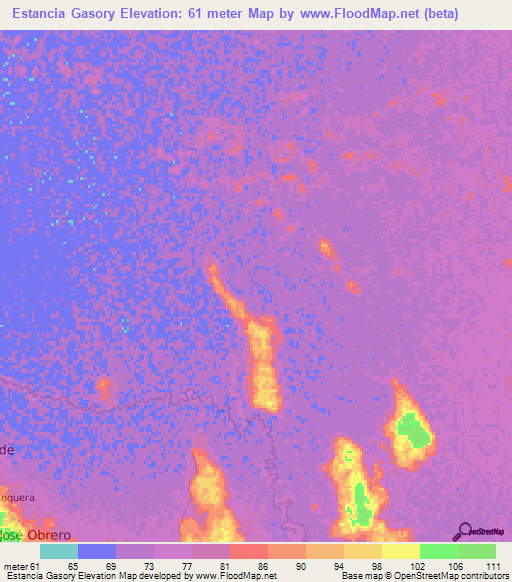 Estancia Gasory,Paraguay Elevation Map