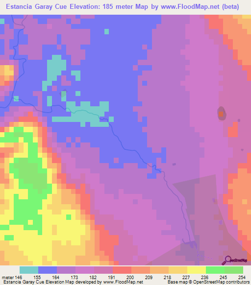 Estancia Garay Cue,Paraguay Elevation Map