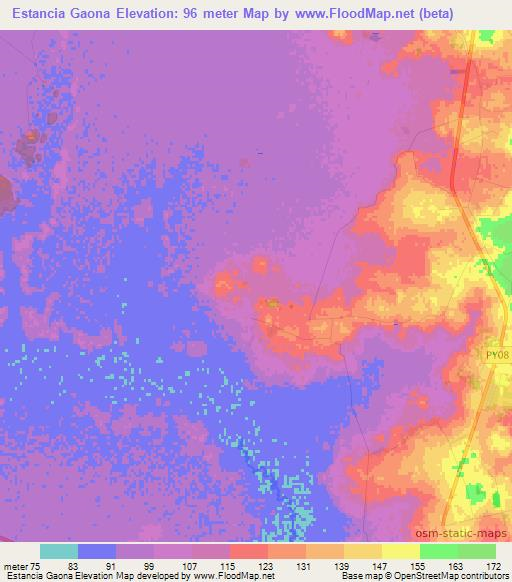 Estancia Gaona,Paraguay Elevation Map