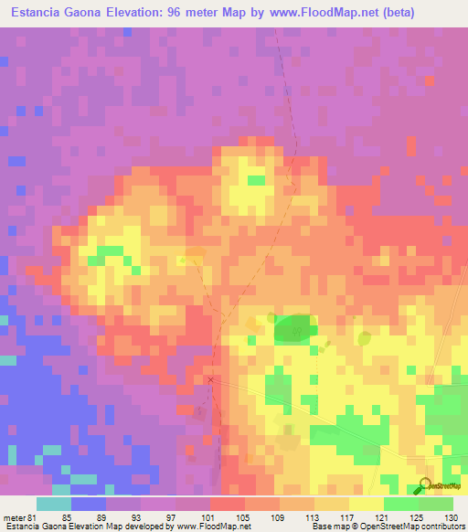 Estancia Gaona,Paraguay Elevation Map