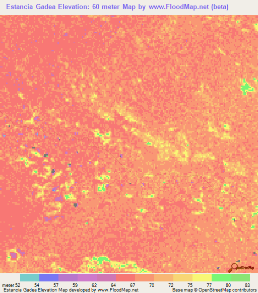 Estancia Gadea,Paraguay Elevation Map