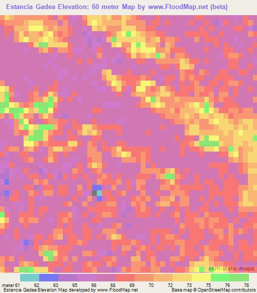 Estancia Gadea,Paraguay Elevation Map