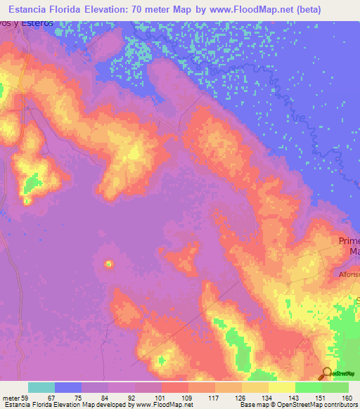 Estancia Florida,Paraguay Elevation Map