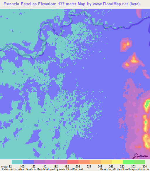 Estancia Estrellas,Paraguay Elevation Map