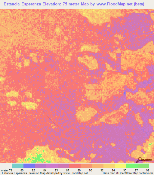 Estancia Esperanza,Paraguay Elevation Map