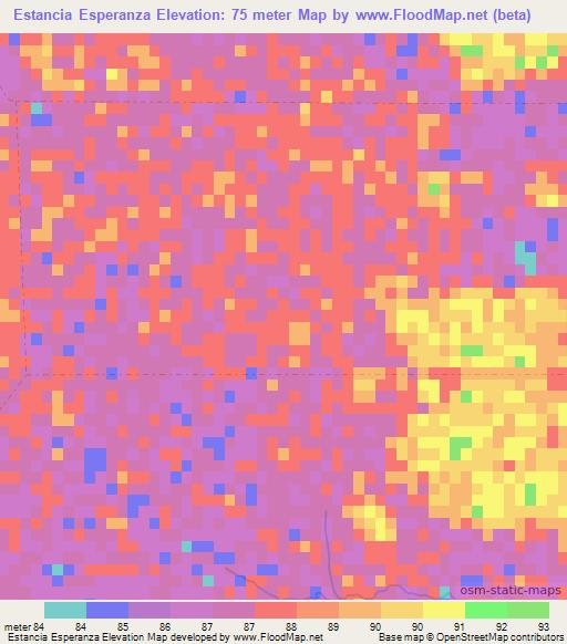 Estancia Esperanza,Paraguay Elevation Map