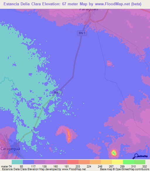 Estancia Delia Clara,Paraguay Elevation Map