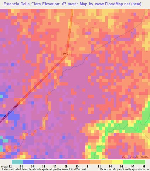 Estancia Delia Clara,Paraguay Elevation Map