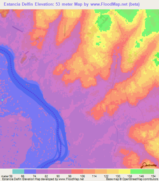 Estancia Delfin,Paraguay Elevation Map