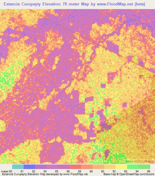 Estancia Curupayty,Paraguay Elevation Map