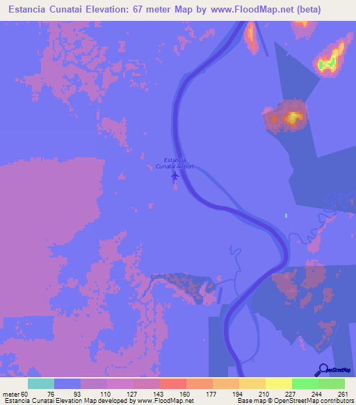Estancia Cunatai,Paraguay Elevation Map