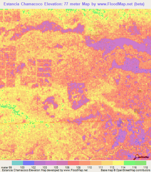 Estancia Chamacoco,Paraguay Elevation Map