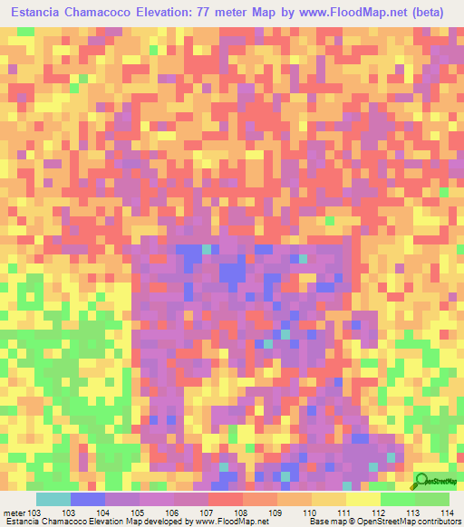 Estancia Chamacoco,Paraguay Elevation Map