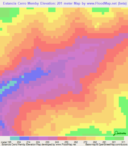 Estancia Cerro Memby,Paraguay Elevation Map