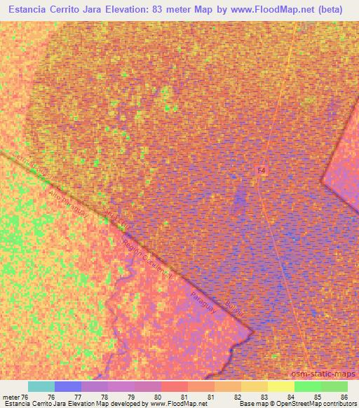 Estancia Cerrito Jara,Paraguay Elevation Map