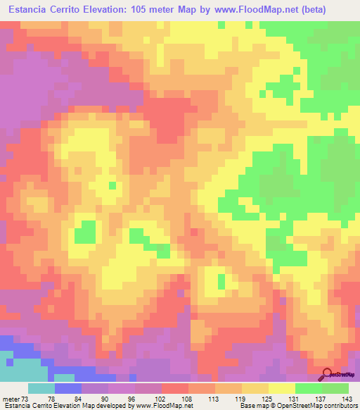 Estancia Cerrito,Paraguay Elevation Map