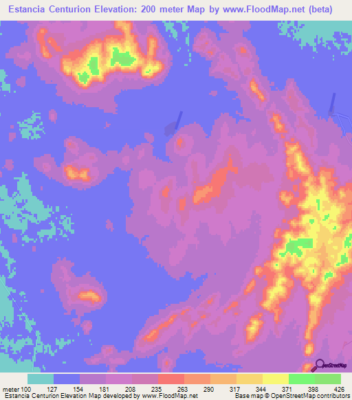 Estancia Centurion,Paraguay Elevation Map