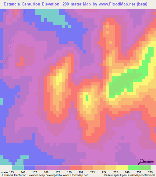 Estancia Centurion,Paraguay Elevation Map