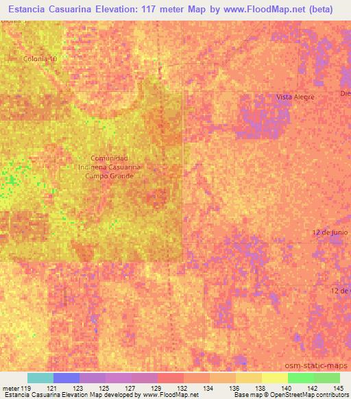 Estancia Casuarina,Paraguay Elevation Map