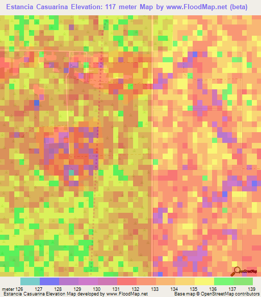 Estancia Casuarina,Paraguay Elevation Map