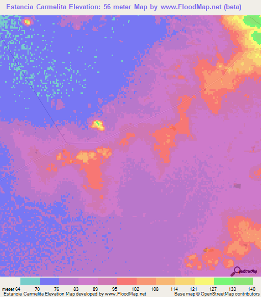 Estancia Carmelita,Paraguay Elevation Map