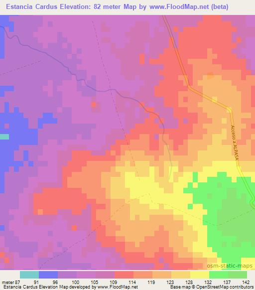 Estancia Cardus,Paraguay Elevation Map