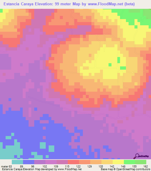 Estancia Caraya,Paraguay Elevation Map