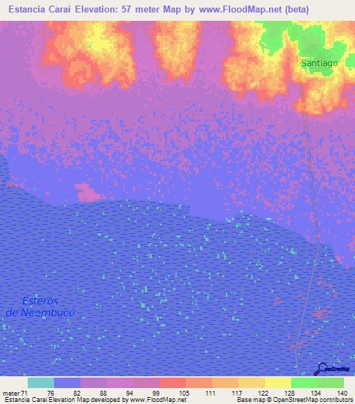 Estancia Carai,Paraguay Elevation Map