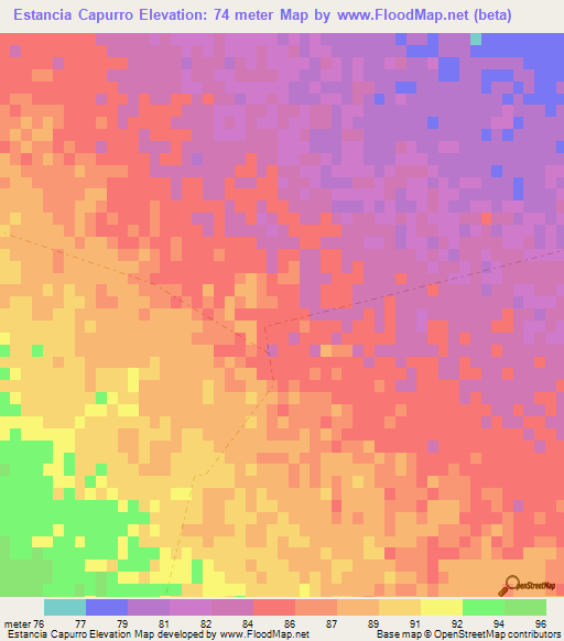 Estancia Capurro,Paraguay Elevation Map