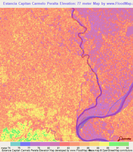 Estancia Capitan Carmelo Peralta,Paraguay Elevation Map