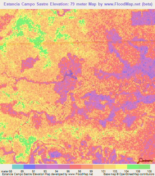Estancia Campo Sastre,Paraguay Elevation Map