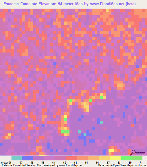 Estancia Camalote,Paraguay Elevation Map