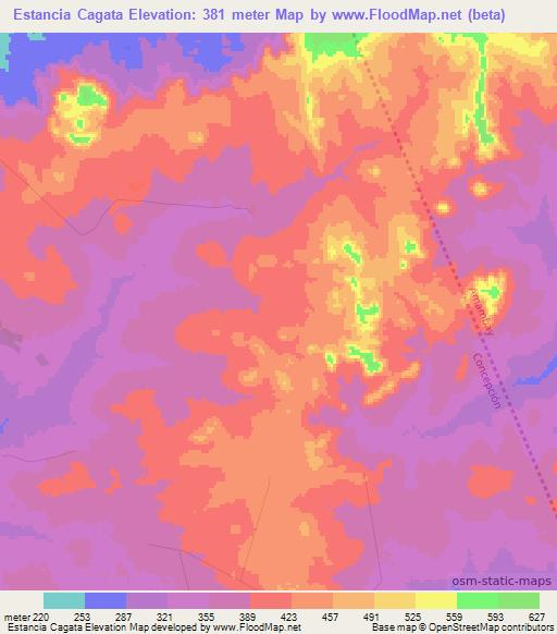 Estancia Cagata,Paraguay Elevation Map