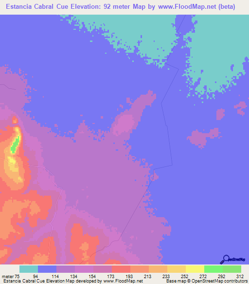 Estancia Cabral Cue,Paraguay Elevation Map
