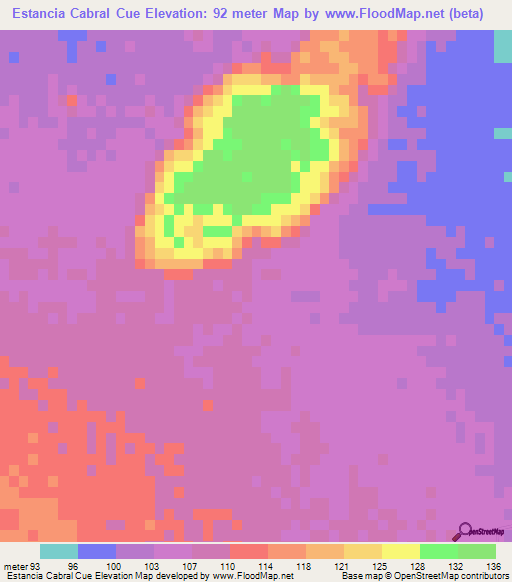 Estancia Cabral Cue,Paraguay Elevation Map