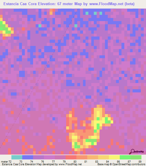 Estancia Caa Cora,Paraguay Elevation Map