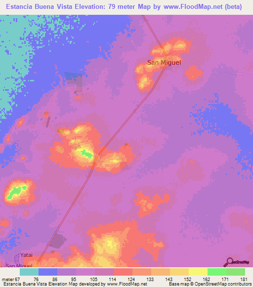 Estancia Buena Vista,Paraguay Elevation Map