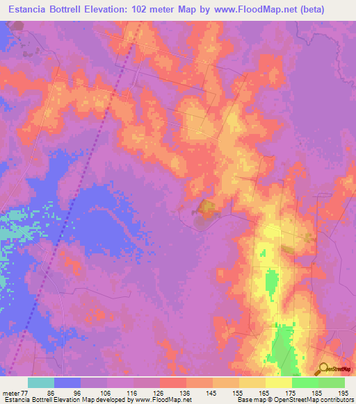 Estancia Bottrell,Paraguay Elevation Map