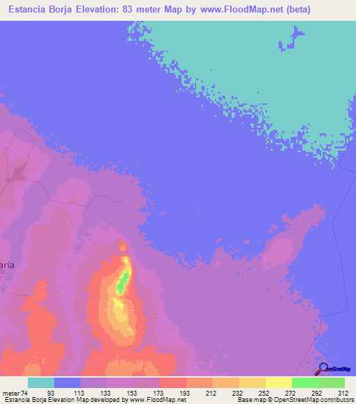 Estancia Borja,Paraguay Elevation Map