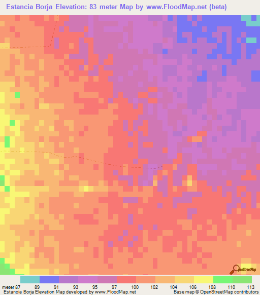 Estancia Borja,Paraguay Elevation Map