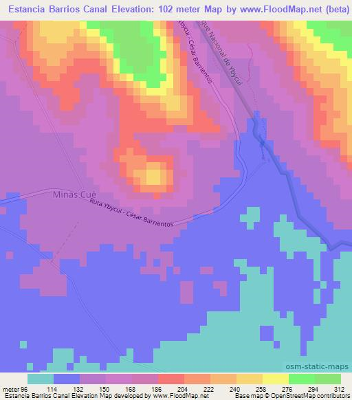 Estancia Barrios Canal,Paraguay Elevation Map