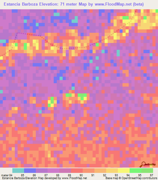 Estancia Barboza,Paraguay Elevation Map