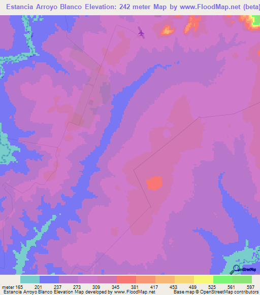 Estancia Arroyo Blanco,Paraguay Elevation Map